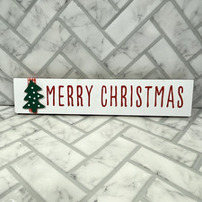 Decretive Merry Christmas Wooden Sign W/ Tree  Ribbon