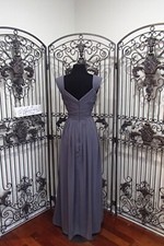 2710 BILL LEVKOFF 1119 SZ 10 PEWTER CHIFFON V-NECK 253 FORMAL GOWN DRESS