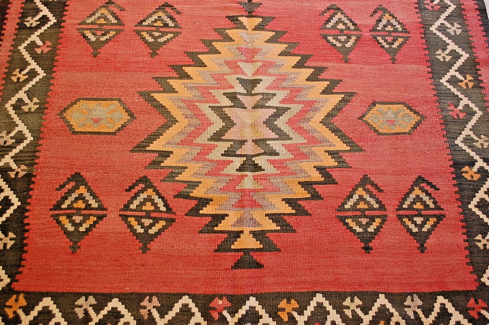 c1910s ANTIQUE RARE SIZE CAUCASIAN KILIM 4.7x14.7 HIGH KPSI_KAZAK DESIGN - Image 2 of 4