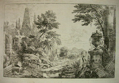 FELIX MEYER `RUIN LANDSCAPE WITH PYRAMID ́ ETCHING, LB 42; ~1680