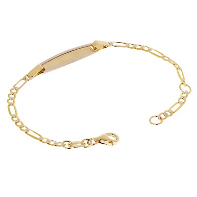 Italian 14k Two Tone Gold Engravable Baby Kids ID Figaro Bracelet  grams