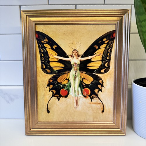 GERAHMTER Druck Art Deco Jugendstil großer Gatsby Schmetterling Fee Fae Leyendecker