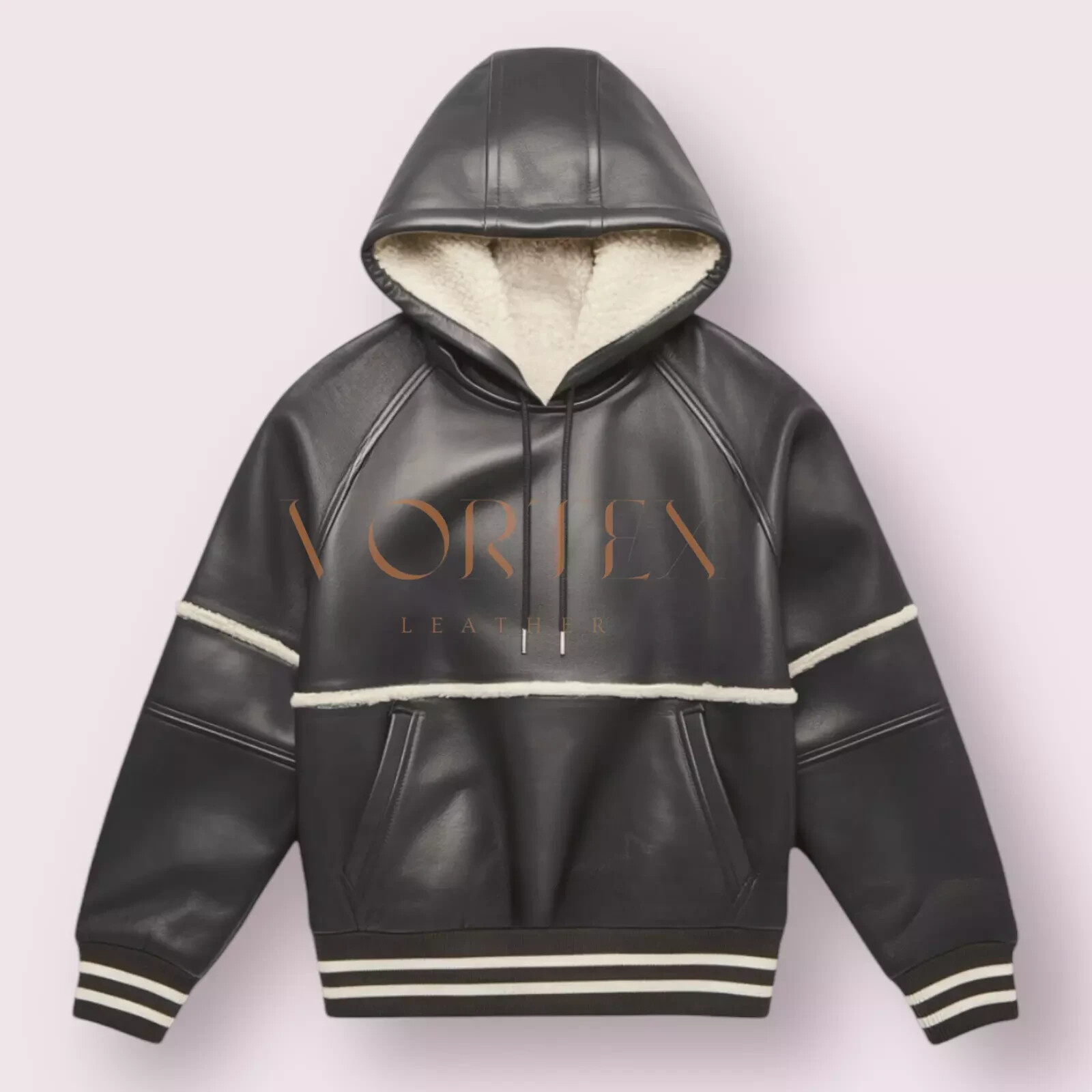 Men's Black Lambskin Leather Hoodie Classic Premium Coat