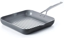 GreenPan Paris 11 Inch Ceramic Non-Stick Square Grill Pan, Gray -