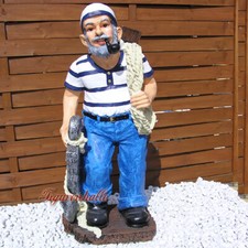 Seemann Kapitän Matrose Fischernetz Anker Figur Statue Skulptur Maritim Deko See