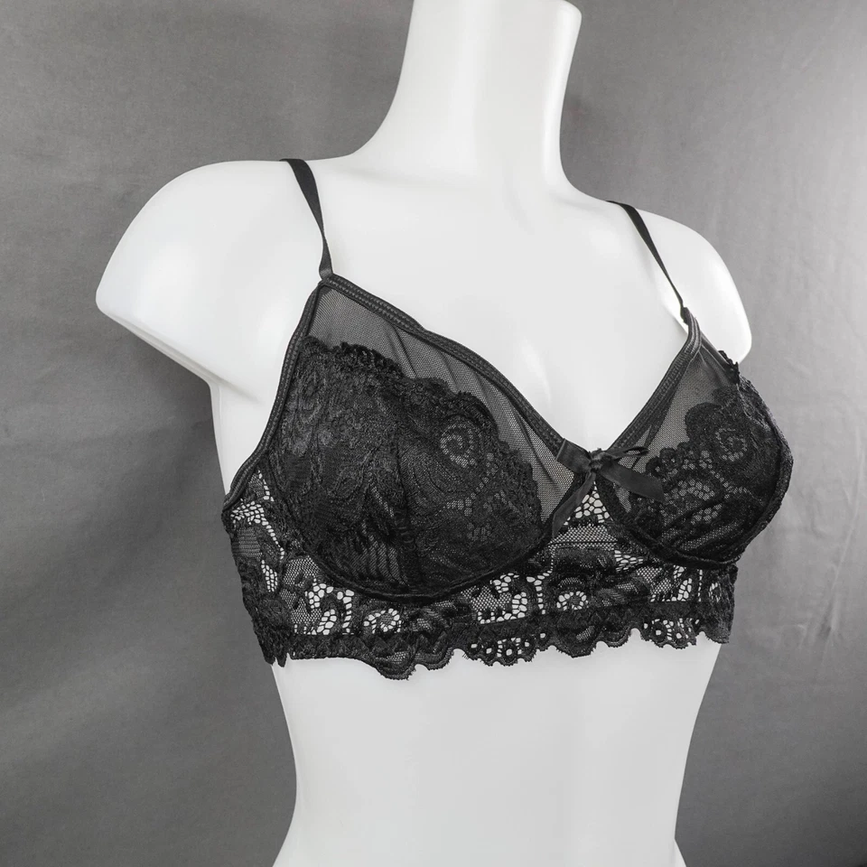 Bralette Avidlove Mujer Grande Negro Encaje Coqueta Chica Sexy Elastizado NUEVO Foto 2 de 4