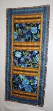 Table Runner Blue Flowers Brown Trimming 18 X 41