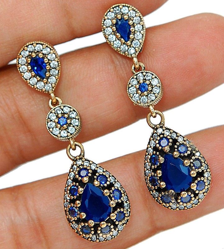 Ottoman Empire Style 6CT Heat Treated Kyanite 925 Sterling Silver Earrings S3-6