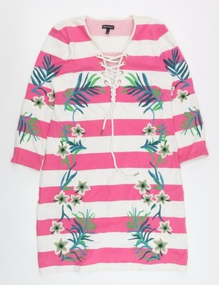 Juicy Couture Damen rosa gestreift bestickt Etuikleid Größe 14