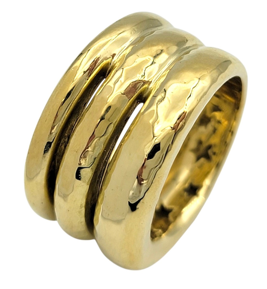 H. Stern Louise 18 Karat Yellow Gold Three Row Hammered Band Ring