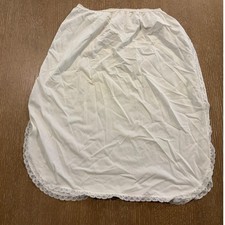 Vintage Shadowline Ivory Nylon Half Slip with Lace Trim Side Slit L Made in USA