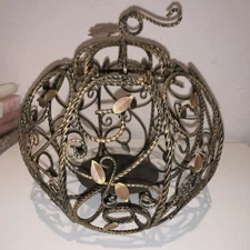 Princess House Metal Rustic Pumpkin Candle Holder Luminary Autumn Fall Decor NEW