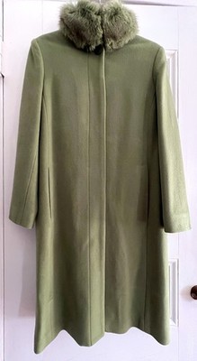 Linda Richards Light Green Fox collar Wool coat Small 4 USA