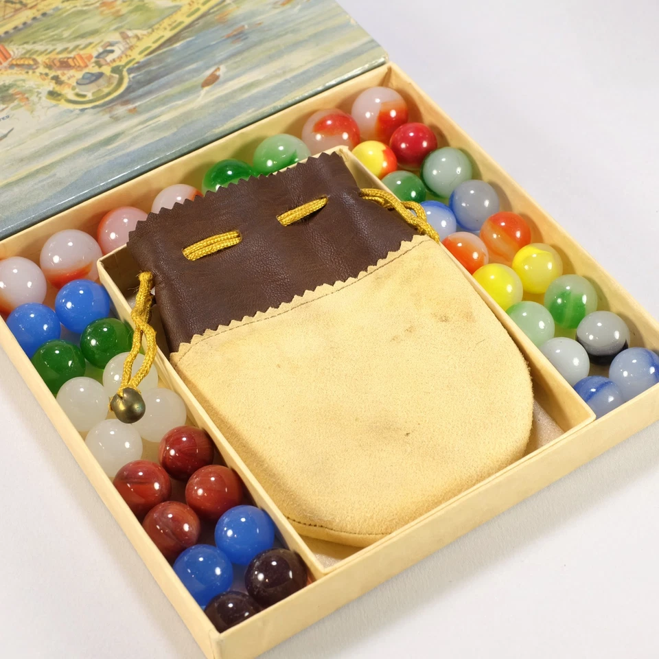 Raro juego de canicas hechas por maestros de la Feria Mundial de Chicago 1933 de colección en caja Foto 3 de 4