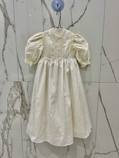 Vtg Baptism Christening Gown Dress Long Puff Sleeve Lace Embroidered Vintage