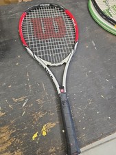Roger Federer Wilson 110 4 1/2-L4 Power Strings Red White Black Tennis Racket