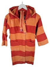 JAKO-O Kinder Bademantel Gr. 128/134 Orange Rot Gestreift Kapuze Frottee
