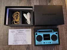 BUMPBOXX Blue With Black Bluetooth Wireless Speaker Microboom W/Charger & Chain