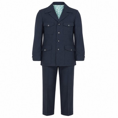 JCPenney Safari Suit Men 42R Navy Blue Vintage Knit Field Jacket
