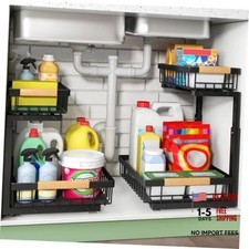 Under Sink Organizer, 2 Tier Under the Sink Storage, Slide out 2 Pack Black