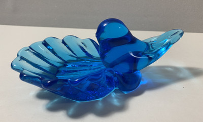Bluebird of Happiness Bird with Shell Trinket Dish Signed Leo Ward 2000