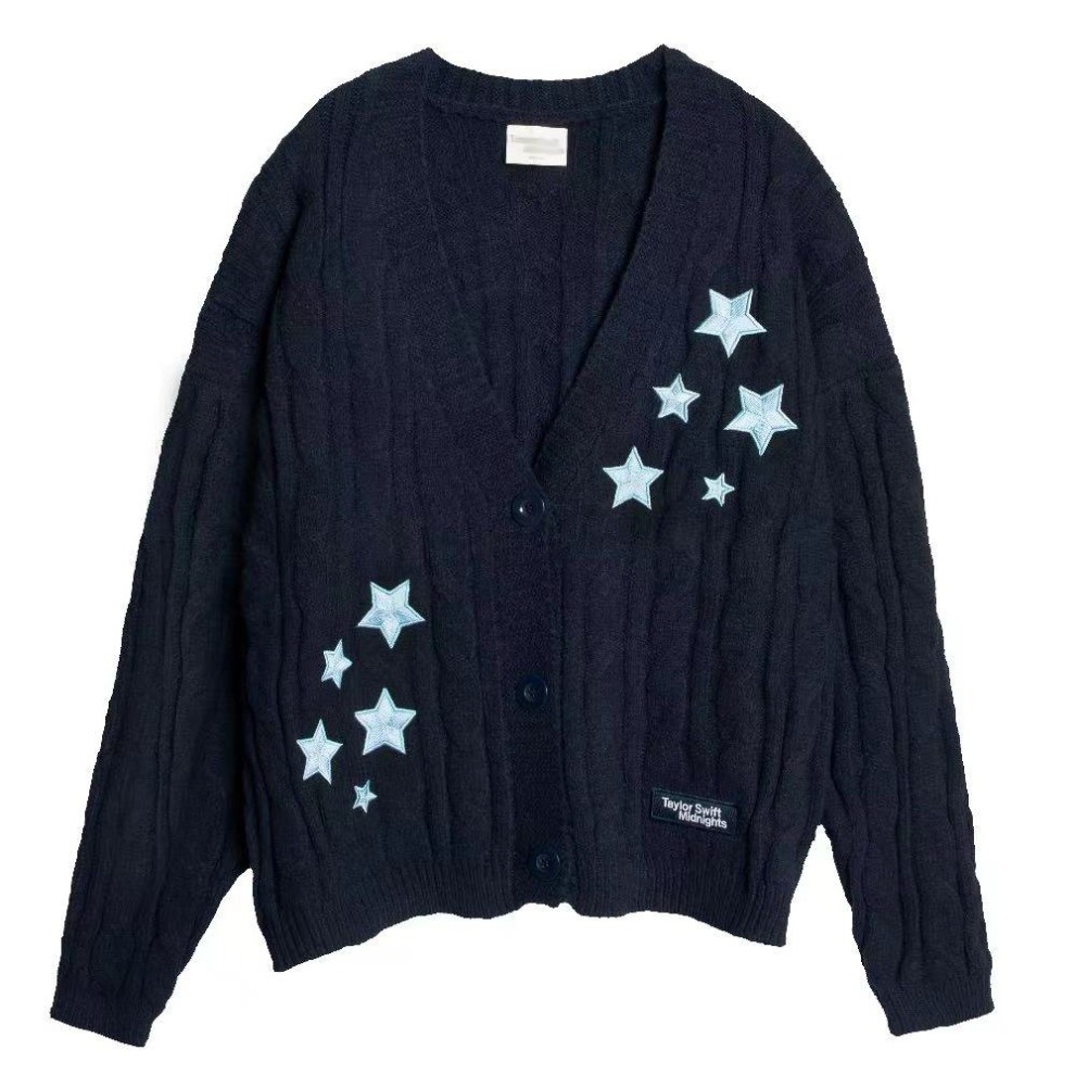 Taylor Swift Midnights Cardigan Stylish Knit Sweater Navy Blue leisure Design