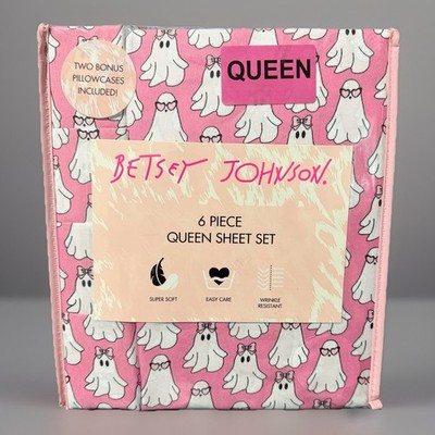 Betsey Johnson Hey Boo Ghost Sheet Set Queen 6 Piece Super Soft Easy Care Pink