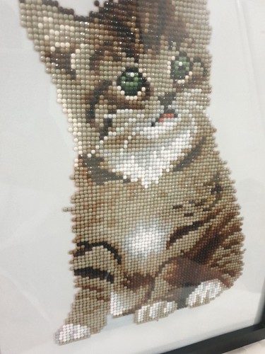Bead Embroidered Cat Wall Art Beaded Glue On Framed - Picture 17 of 19
