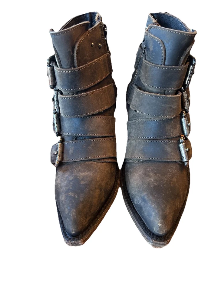 Botín Liberty Negro Amy Western Cuero Marrón Rocker Tachuelas Nuevo Talla 5 Foto 4 de 4