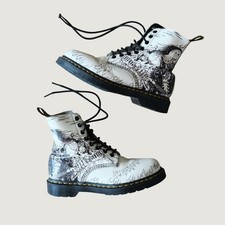 Dr. Martens Pascal Demented Are Go Boots White Leather Psychobilly Print Size 7