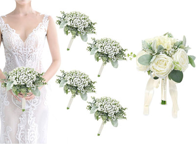 Elegant Wedding Bouquet Set for Bride & 6 Bridesmaids - Artificial Roses