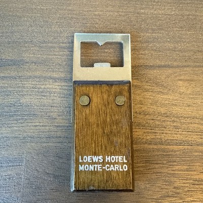 Vintage 1970s Loews Hotel Monte Carlo Monaco Wood Handled Bottle Opener Barware
