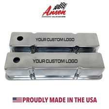 Small Block Chevy Tall Polished Valve Covers - Custom Engraved Logo - Ansen Usa