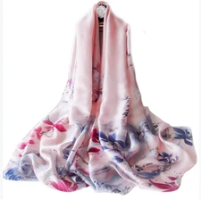 100% Silk mulberry Scarf Women neckerchief Shawl Wrap floral pink red HD1-63