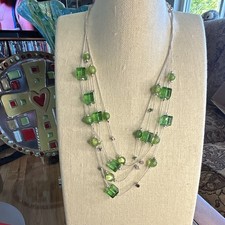 Green Glass Beaded Necklace and Drop Earrings Jewelry Set