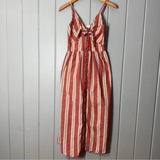 Japna Cotton Striped Front Tie Keyhole Bodice smocked Back Midi Dress Size Small