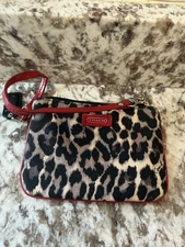 COACH Park Ocelot Small Wristlet Animal Print Leopard Black / Red Bag