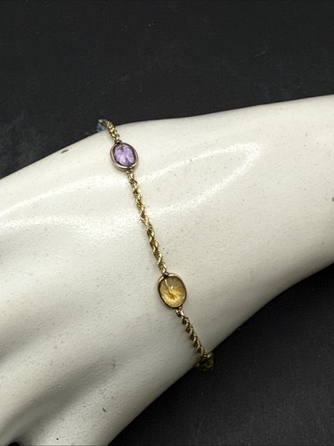 ❤️ Juego de brazalete de piedras semipreciosas de oro amarillo de 14K 7"" (2476) - Imagen 4 de 6