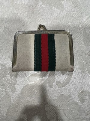 Vintage Mini Sewing Kit Coin Purse Green Red Stripe Scissors Thread