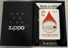 ZIPPO 2012 ZIPPO FLINTS 12 FOR 25¢ LOGO WHITE MATTE LIGHTER UNFIRED IN BOX d652