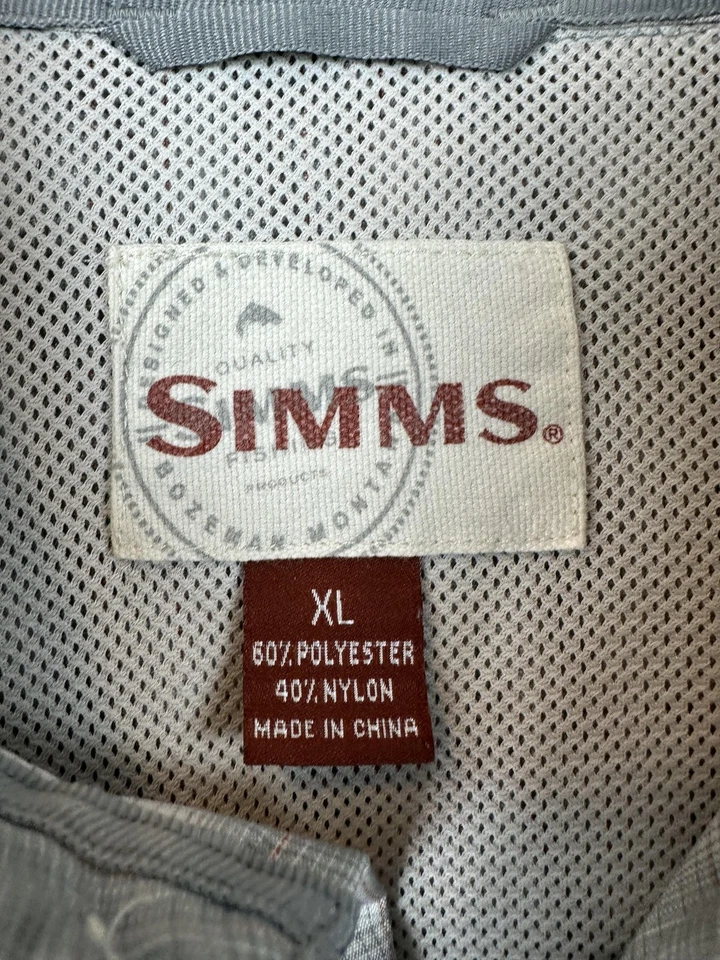 Camisa Simms Para Hombres XL Gris A Cuadros Manga Larga Ventilada Pesca Botón Delantero Exterior Foto 3 de 4