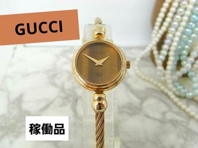 GUCCI 2700L Ladies Watch Tiger Eye Dial Quartz Gold Wire Band