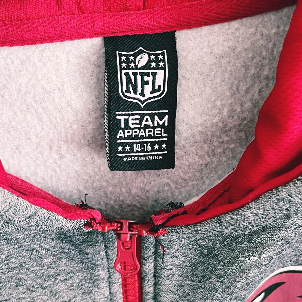 NFL Team Apparel Arizona Cardinals Gray Full Zip Hoodie Youth Boys Large 14-16 - Image 3 of 4