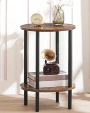 Round Side Table, 2-Tier End Table, Small Round Nightstand with Sturdy Metal ...