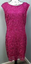 Lauren Ralph Lauren Shift Dress Womens 16 Pink Lace Overlay Cap Sleeve Back Zip