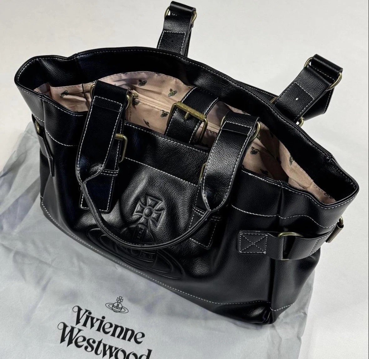 Bolso de hombro Vivienne Westwood Orb Tote Bag negro - retro - nuevo con bolsa