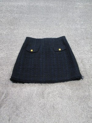 Express Mini Skirt Womens Navy Blue Black Cotton Blend Tweed