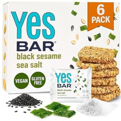 YES Nut Bars - Black Sesame Sea Salt - Healthy Vegan Snack - 6 Count