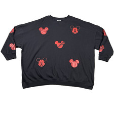 Disney Mickey Mouse Sweatshirt Womens 3x 3/4 Sleeve Embroidered Crewneck Black