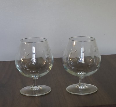 2 Princess House Heritage Collection Brandy Snifter Blown Glasses Etched Floral